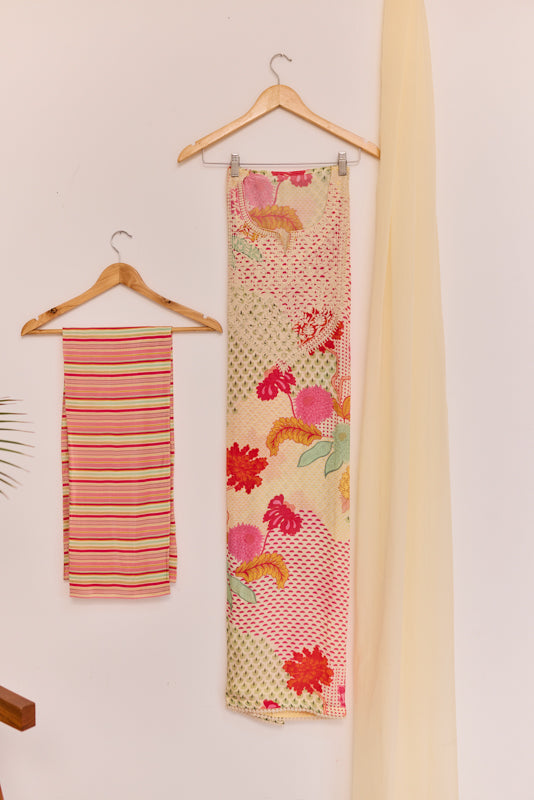 All Over Digital Print Thread Embroidery Unstiched Suit Set