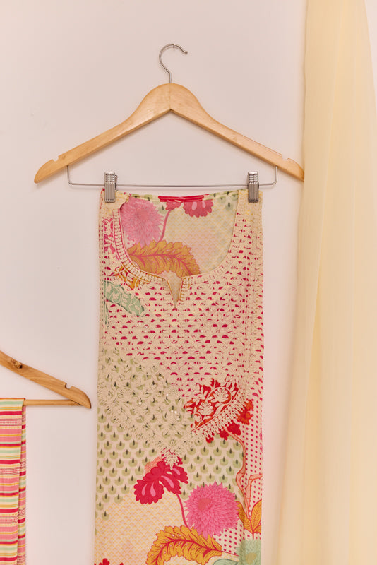 All Over Digital Print Thread Embroidery Unstiched Suit Set