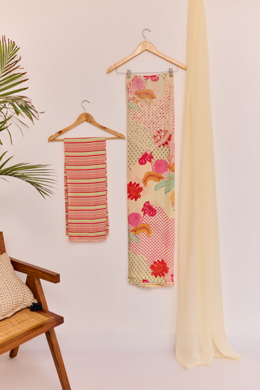 All Over Digital Print Thread Embroidery Unstiched Suit Set