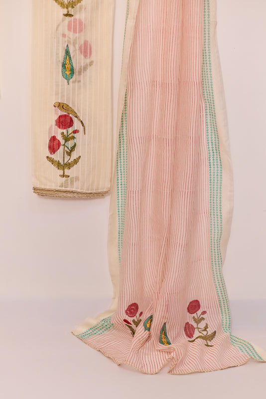 All Over Block Print Mul Chanderi Unstitched Suit Set