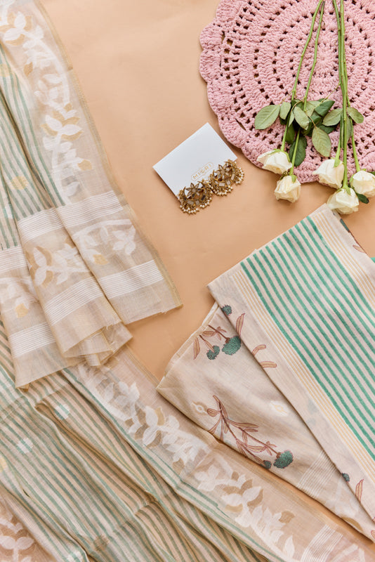 Stripes Block Print Yoke Unstiched Suit Set