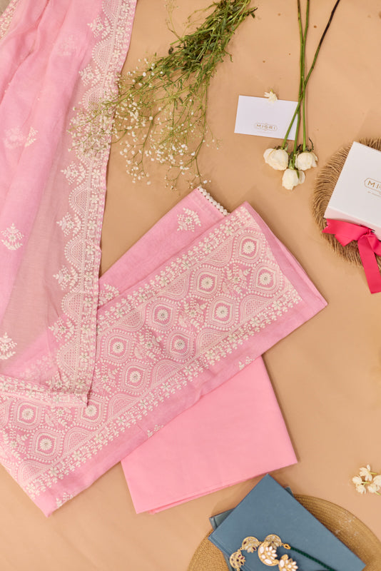 Lucknowi Embroidery Unstitched Suit Set