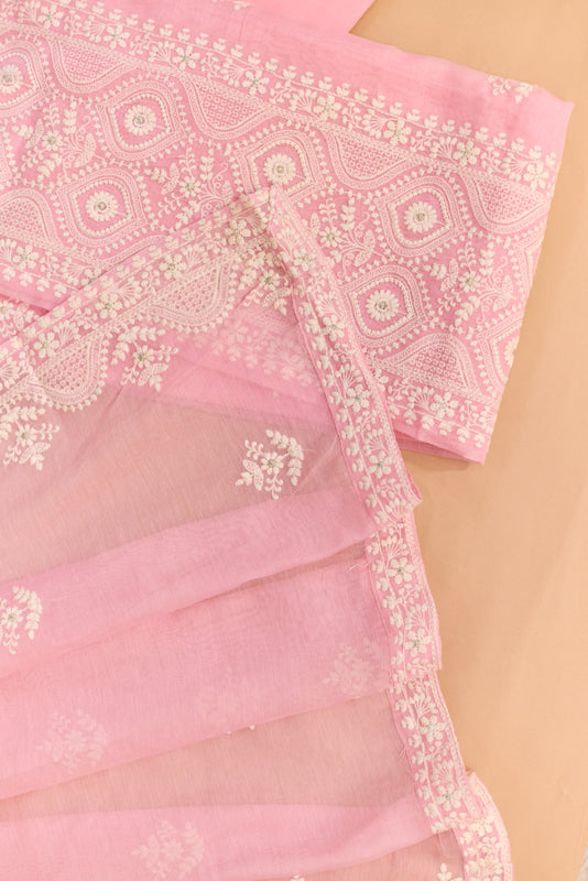 Lucknowi Embroidery Unstitched Suit Set