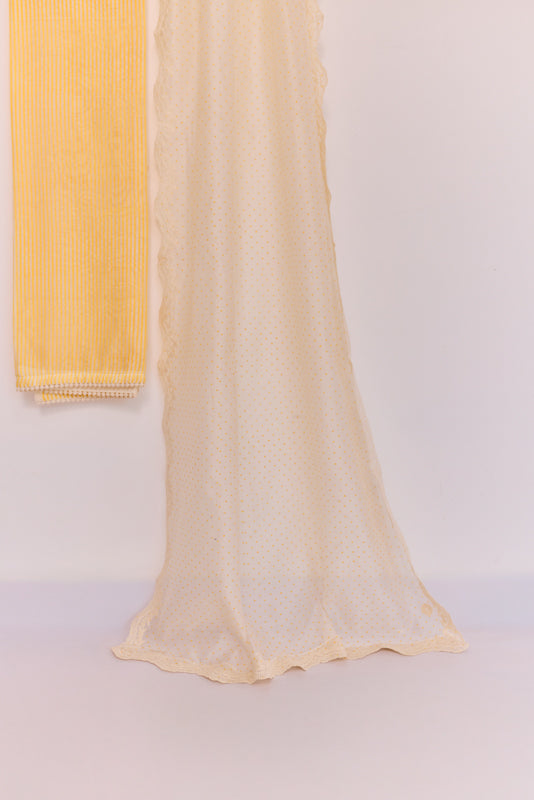 Stripes Block Print Resham Yoke Unstiched Suit Set