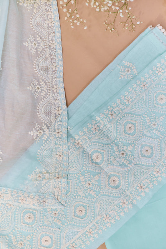 Lucknowi Embroidery Unstitched Suit Set
