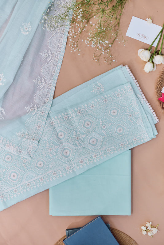 Lucknowi Embroidery Unstitched Suit Set