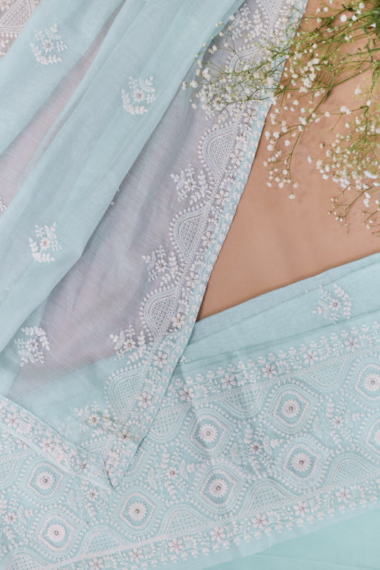 Lucknowi Embroidery Unstitched Suit Set