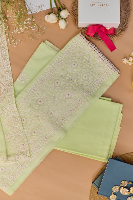 Lucknowi Embroidery Unstitched Suit Set