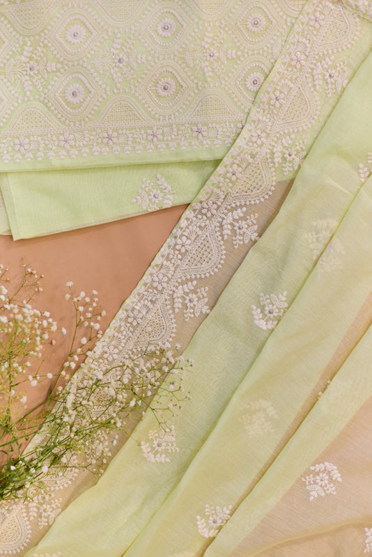 Lucknowi Embroidery Unstitched Suit Set