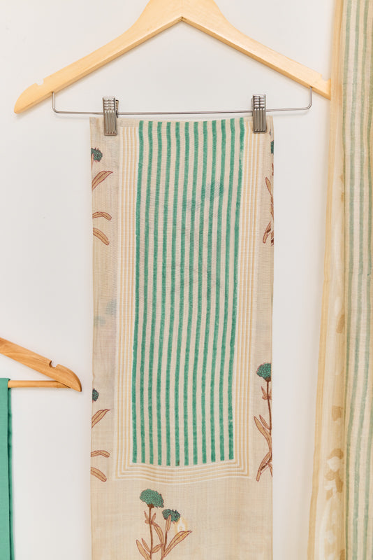 Stripes Block Print Yoke Unstiched Suit Set