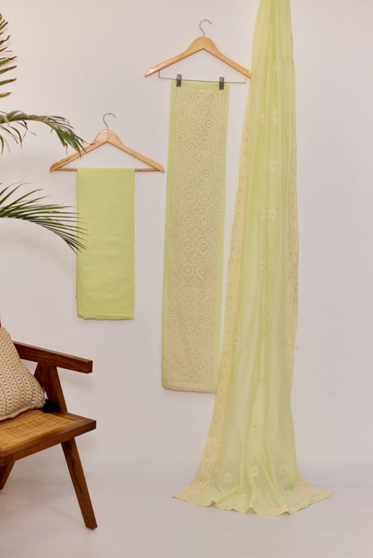 Lucknowi Embroidery Unstitched Suit Set