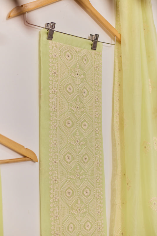 Lucknowi Embroidery Unstitched Suit Set