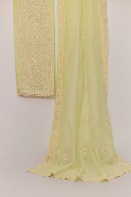 Lucknowi Embroidery Unstitched Suit Set