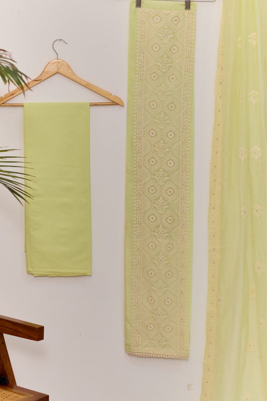 Lucknowi Embroidery Unstitched Suit Set