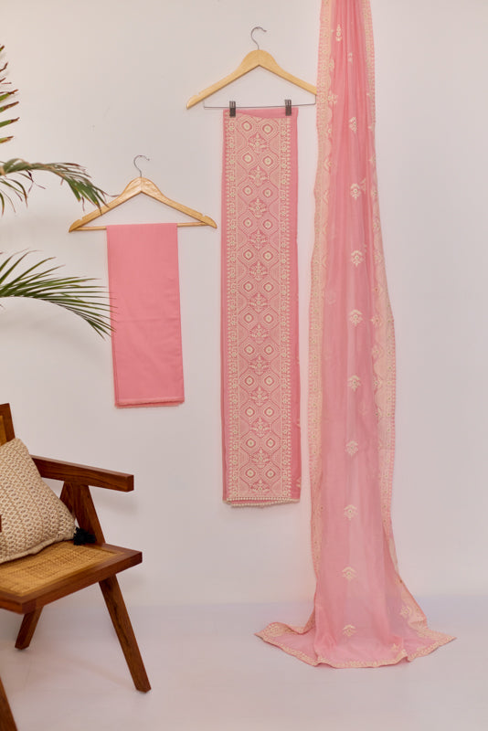 Lucknowi Embroidery Unstitched Suit Set
