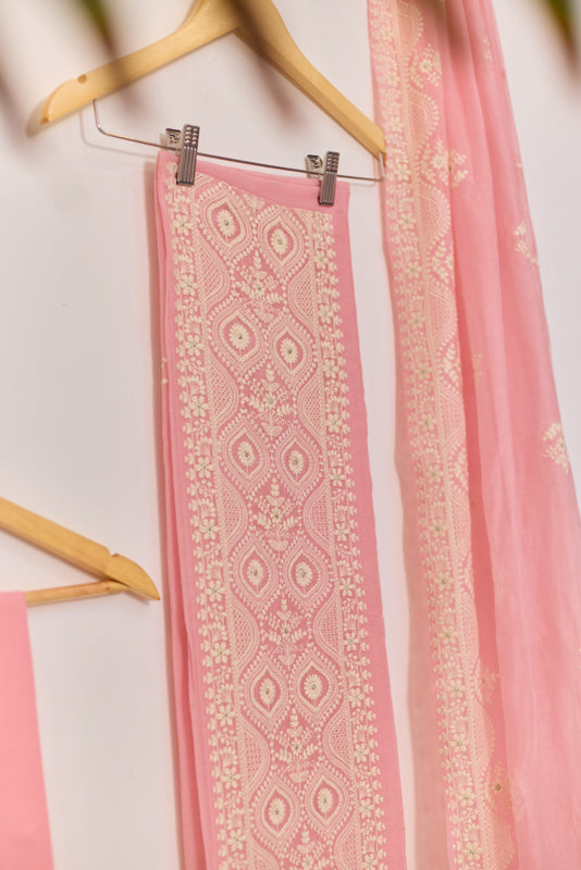 Lucknowi Embroidery Unstitched Suit Set