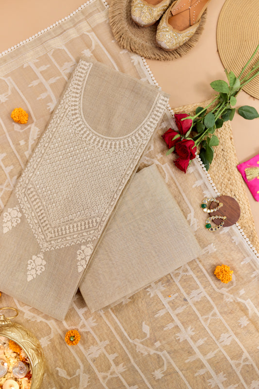 Sequins and Resham Thread Work Unstitched Suit Set