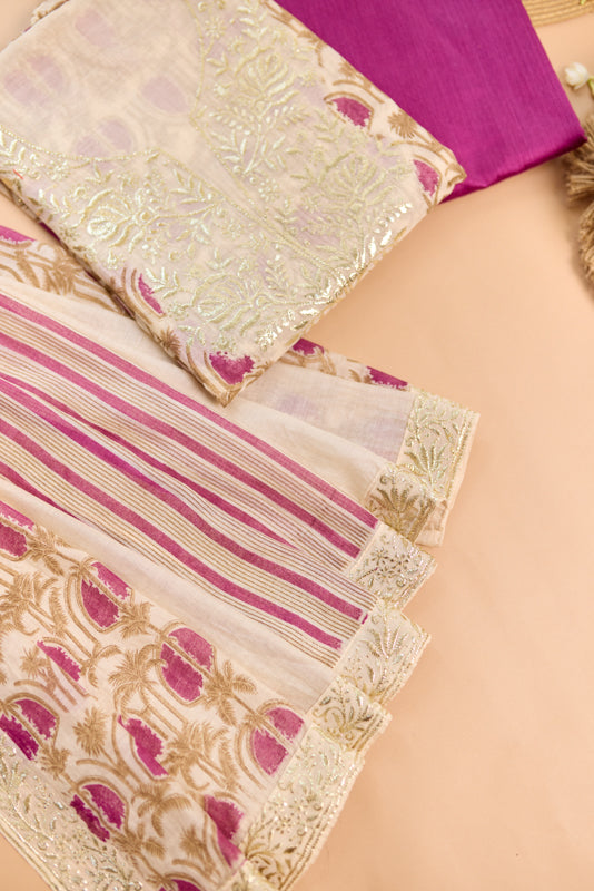 Block Print Foil Embroidery Unstitched Suit Set
