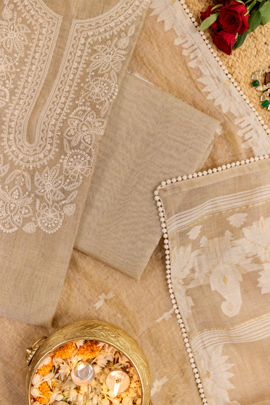 Sequins and Resham Thread Work Unstitched Suit Set