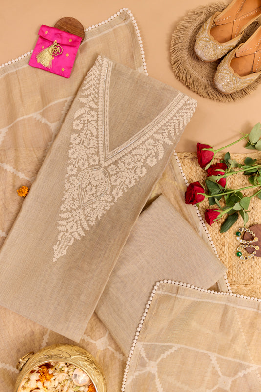 Sequins and Resham Thread Work Unstitched Suit Set