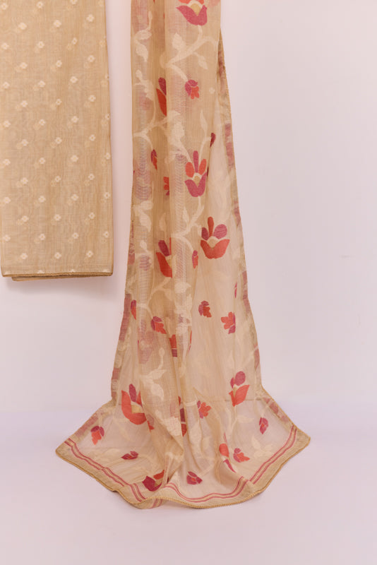Thread and Zari Embroidered Yoke Unstitched Suit Set