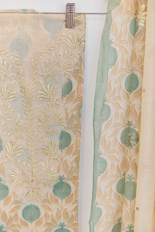 Block Print Foil Embroidery Unstitched Suit Set