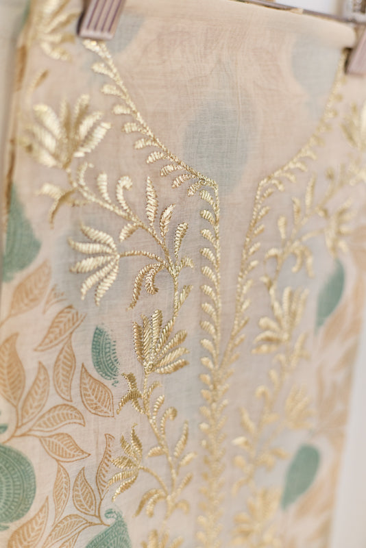 Block Print Foil Embroidery Unstitched Suit Set