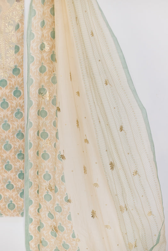 Block Print Foil Embroidery Unstitched Suit Set