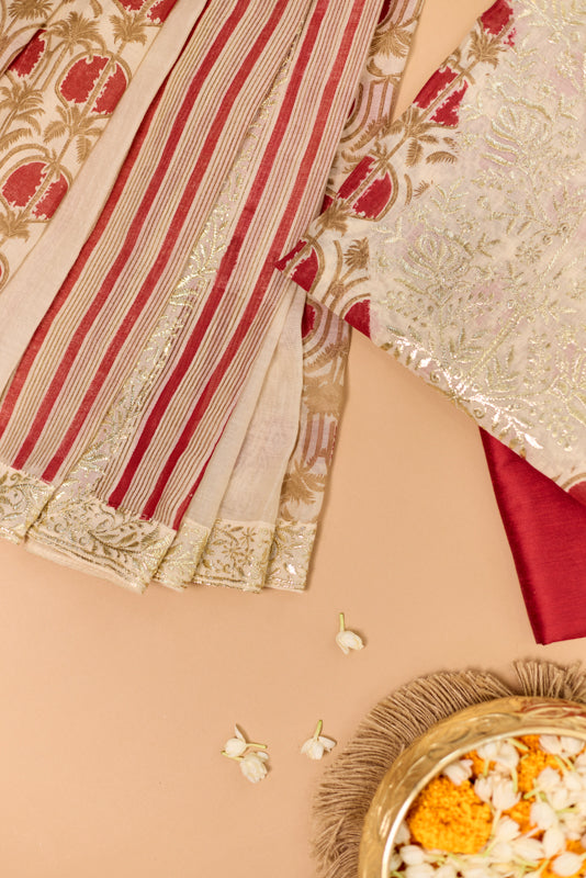 Block Print Foil Embroidery Unstitched Suit Set