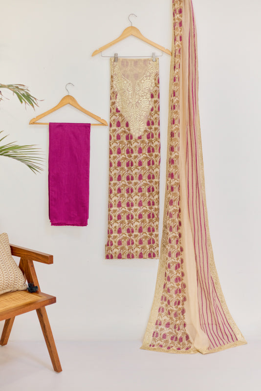 Block Print Foil Embroidery Unstitched Suit Set
