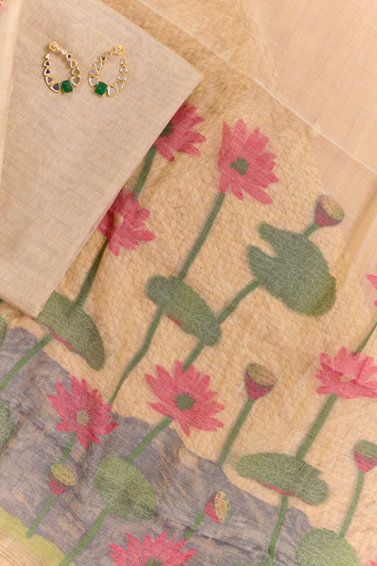 Jamdani Weaving Resham and Sequin Neck Unstitched Suit Set