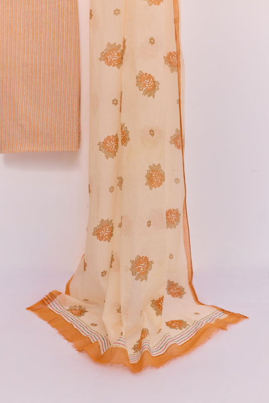 Block Print Multi Resham Hand Embroidered Yoke Unstitched Suit Set