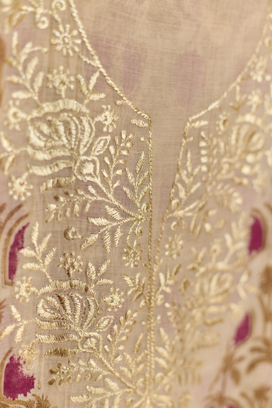 Block Print Foil Embroidery Unstitched Suit Set