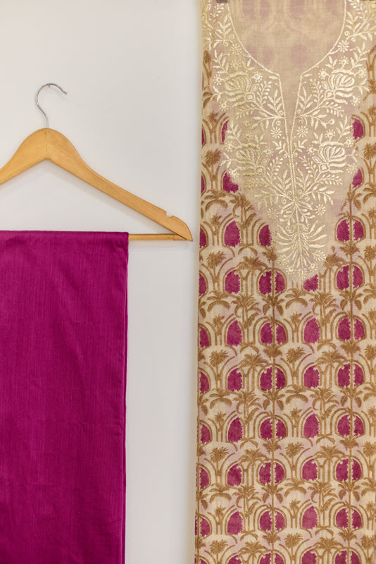 Block Print Foil Embroidery Unstitched Suit Set
