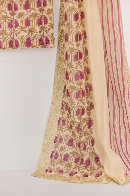 Block Print Foil Embroidery Unstitched Suit Set