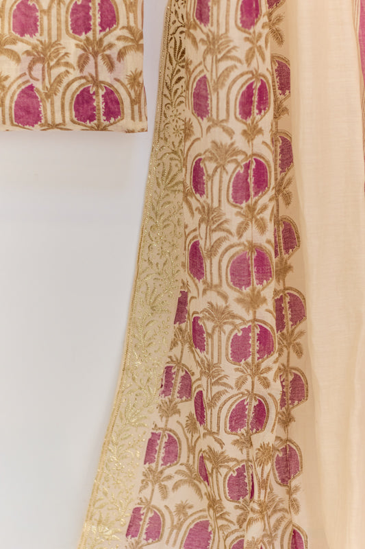 Block Print Foil Embroidery Unstitched Suit Set