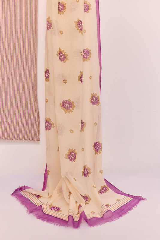 Block Print Multi Resham Hand Embroidered Yoke Unstitched Suit Set