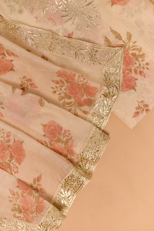 Block Print Foil Embroidery Unstitched Suit Set