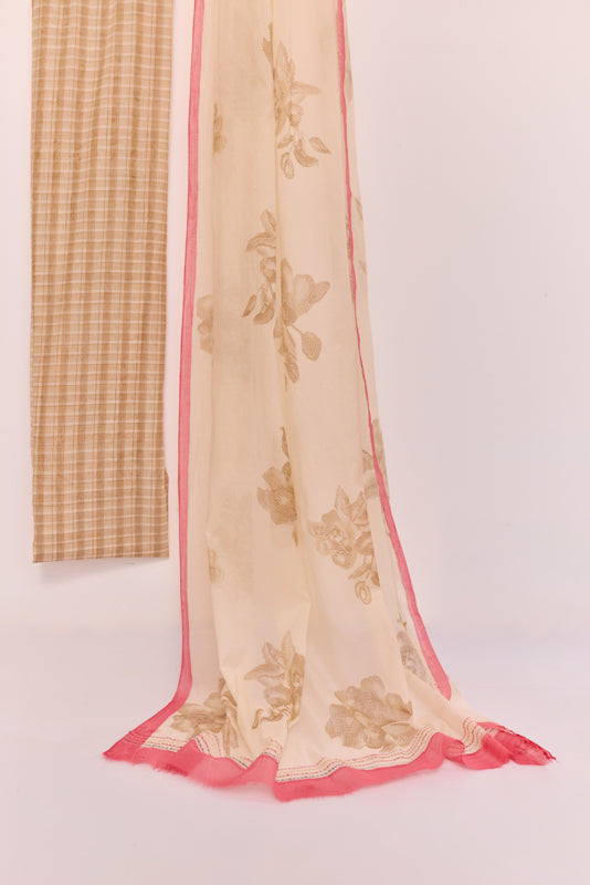 Block Print Multi Resham Hand Embroidered Yoke Unstitched Suit Set