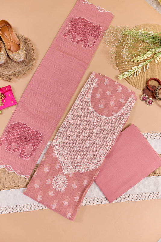 Jamdani Weaving Tikki Embroidered Yoke Unstitched Suit Set