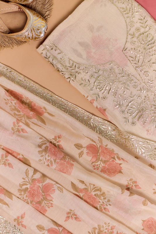 Block Print Foil Embroidery Unstitched Suit Set