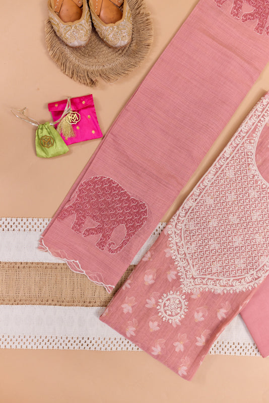 Jamdani Weaving Tikki Embroidered Yoke Unstitched Suit Set