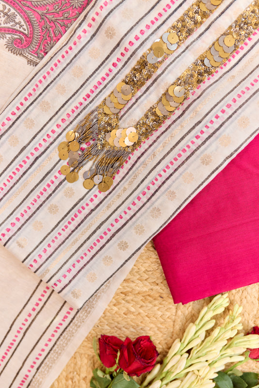 Sequins and Coin Work Yoke Unstitched Suit Set