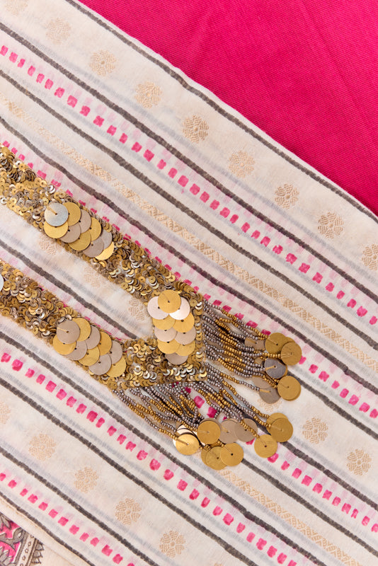 Sequins and Coin Work Yoke Unstitched Suit Set
