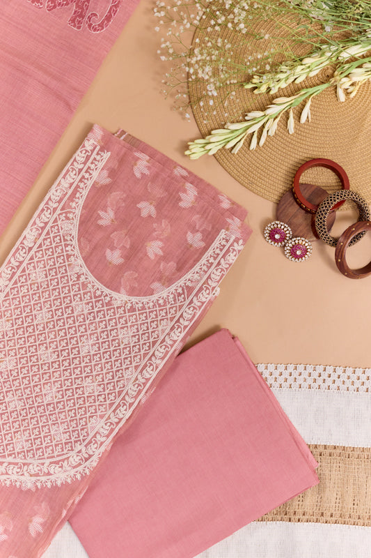 Jamdani Weaving Tikki Embroidered Yoke Unstitched Suit Set
