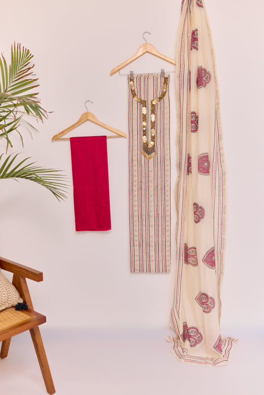 Sequins and Coin Work Yoke Unstitched Suit Set