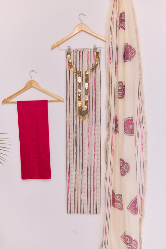 Sequins and Coin Work Yoke Unstitched Suit Set