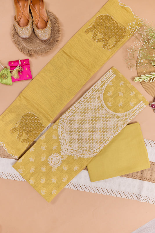 Jamdani Weaving Tikki Embroidered Yoke Unstitched Suit Set
