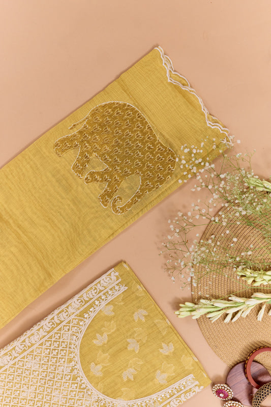 Jamdani Weaving Tikki Embroidered Yoke Unstitched Suit Set