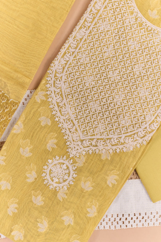 Jamdani Weaving Tikki Embroidered Yoke Unstitched Suit Set